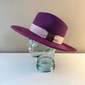 El Gapon Purple Pink Handwoven Jute Large Brim Panama Hat